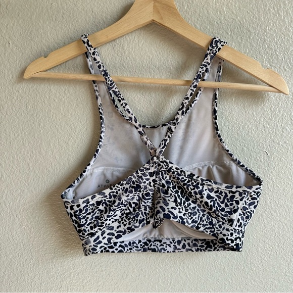 Athleta Zimbabwe High Neck Swim Bikini Size 34B/C Top White Black Blue - Picture 5 of 11